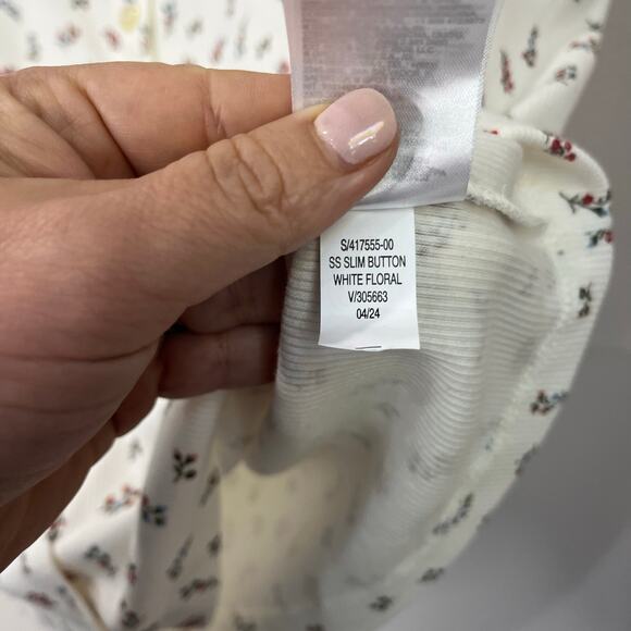 Old Navy Floral Button Front Ribbed Tee White Ditsy Print Sz XL - Picture 4 of 7